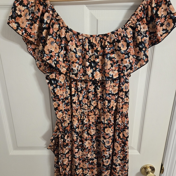 Indulge Floral Ruffle Off The Shoulders Maxi Dress in Black and Pink Size Large - Picture 6 of 11